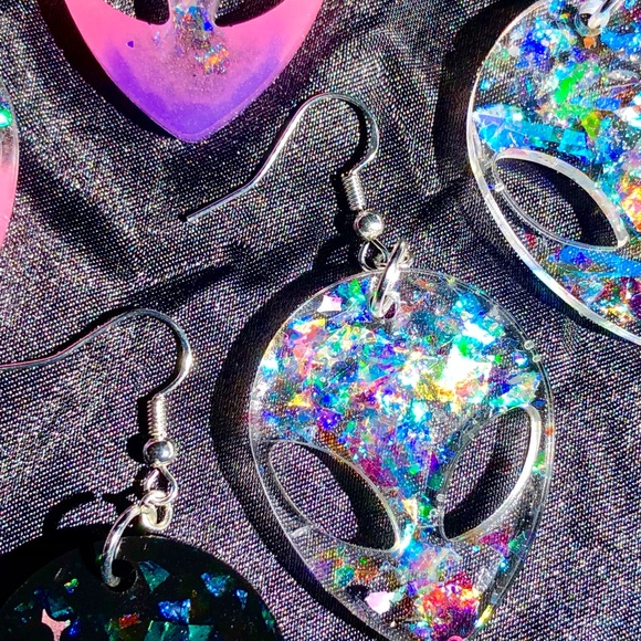 Alien Earrings - Red & Yellow Tie Dye - Picture 8 of 12